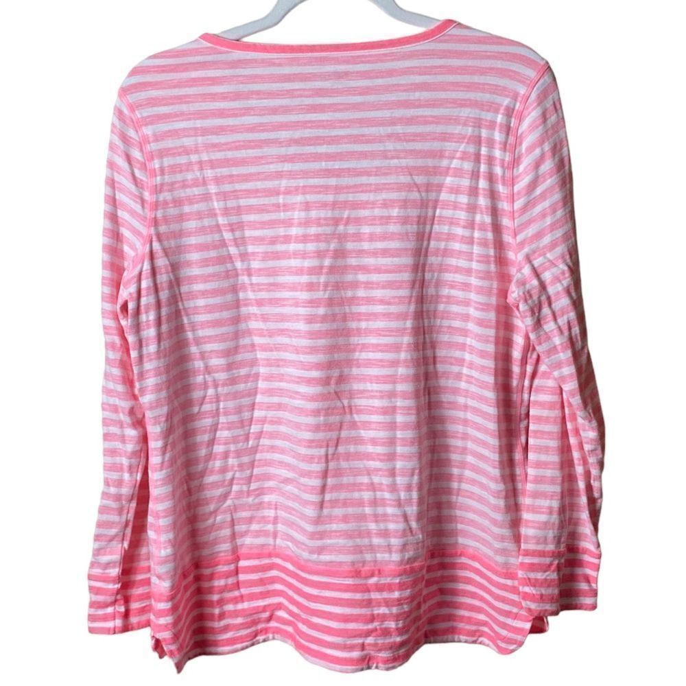 T by Talbots Wm’s Sz XL Neon Pink White Stripe Pull On Nautical Causal Shirt - Picture 3 of 4